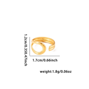 Detail view of gold geometric woven ring with measurements 1.7cm and weight 1.8g