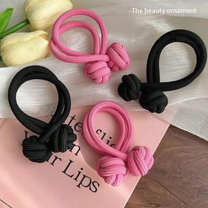 Élastiques à cheveux doubles brins avec boules nouées décoratives en noir et rose