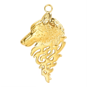 Polished 18k gold plated stainless steel wolf head pendant with sleek cutout design