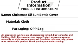 Detailed technical specifications for Christmas elf outfit wine bottle covers made of cloth