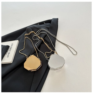 Mini geometric acrylic mirror clutch bags in gold and silver with metal snake chains