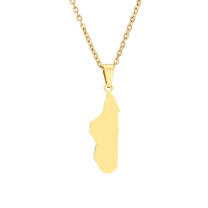 Polished stainless steel Madagascar map pendant necklace with gold plated cable chain