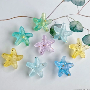 Colorful gradient acrylic starfish beads with gold glitter for DIY jewelry making