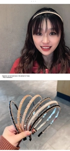 Detail of multi-color crystal headbands with thin metal bands and shimmering rhinestones