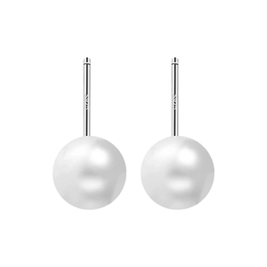 Classic white round pearl earrings with S925 sterling silver studs for women