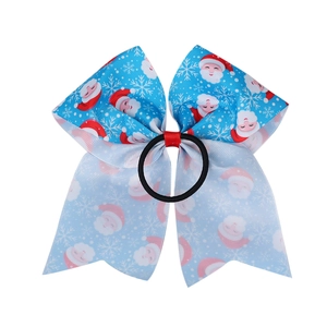 Christmas grosgrain ribbon hair tie with Santa Claus print and blue gradient design