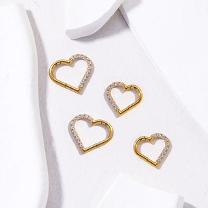 Heart Shaped Titanium Cartilage Piercing Hoop Earring With Zircon Hinged Segment Ring Trendy Body Jewelry