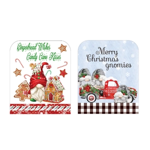 Christmas chair covers featuring festive gingerbread and gnome illustrations set