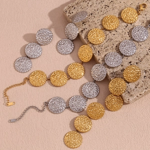 Gehamerde Ronde Schijf Schakelarmband Voor Dames 18K Verguld 316L Roestvrij Staal Geometrisch Spiraalreliëf Verstelbaar