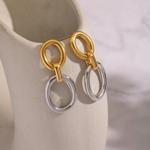 Boucles d'oreilles ovales géométriques bicolores en acier inoxydable or et argent