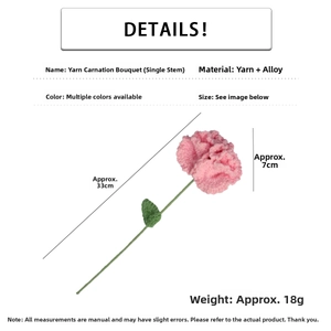 Pink handmade crochet carnation bouquet knit flower gift with 33cm stem length