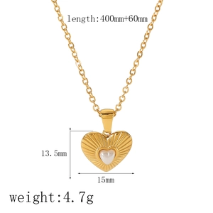 18k gold plated stainless steel heart necklace with pearl inlay and product dimensions