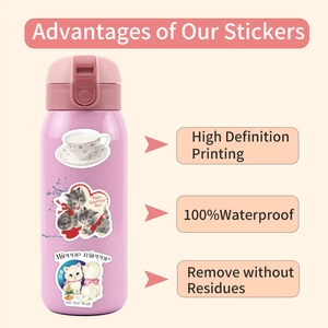 Waterproof Coquette cat stickers shown on pink water bottle with HD printing details