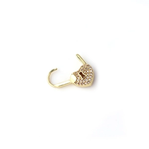 Creative gold heart lock earring with zircon pavé setting on a clean white background