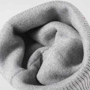 Women's autumn winter light grey ribbed knit beanie hat for outdoor warmth and fashion