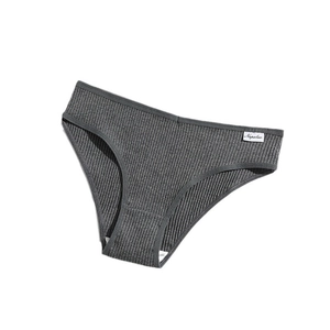 Grey ribbed cotton panties for women with comfortable low waist and breathable fabric