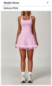 Cherry Blossom Pink yoga set featuring a racerback tank top and layered mesh tutu skirt