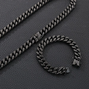Black Stainless Steel Cuban Link Necklace And Bracelet Men Hip Hop Punk Street Style Fashion Jewelry