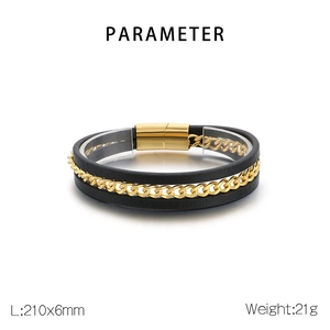 Detailed product parameters of black leather woven bracelet with magnetic clasp specifications