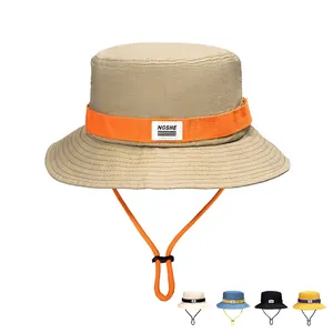 Cappello da sole kaki da uomo per escursionismo con cinturino arancione regolabile