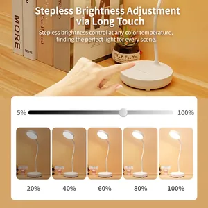 White LED desk lamp with flexible neck and touch control for stepless dimming 5-100%