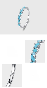 Macro shot of S925 sterling silver stamp and turquoise pave setting details on the ring