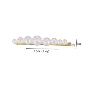 Iridescent pearl hair clip with gold metal base, 7.5cm length, elegant handmade accessory