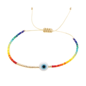 Bracciale bohémien in perline Miyuki arcobaleno con occhio blu e cordino intrecciato