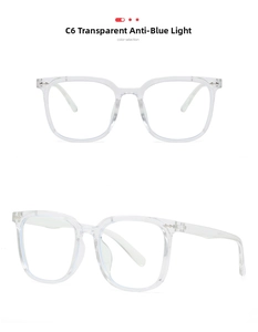 Detailed view of C6 transparent white anti-blue light glasses frames from dual angles