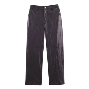 Pantalones De Cuero Sintético Para Mujer Cintura Alta Corte Recto Pantalones De PU Moda Color Sólido Elegante Casual