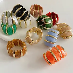 Bracelets extensibles minimalistes en acrylique irrégulier aux couleurs marbrées vives