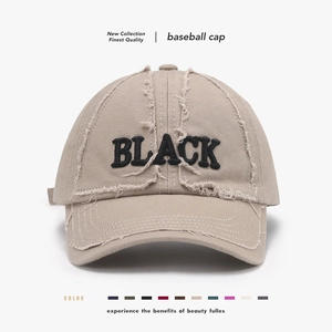 Casquette De Baseball En Coton Lavé Avec Broderie De Lettres Noires Bord Usé Vintage Chapeau De Soleil Réglable