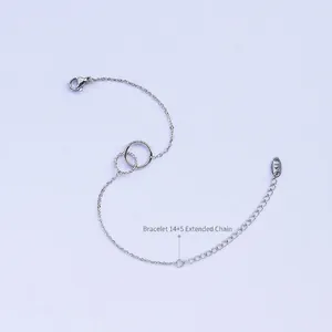 Silver titanium steel double circle bracelet with lobster clasp and K18 extension chain