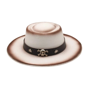 Retro gradient felt fedora hat with skull leather band for men and women