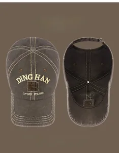 Detail of embroidered vintage baseball cap in brown cotton with multi-color options