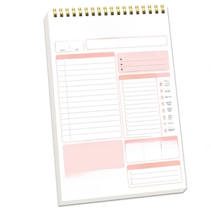 A5 daily planner notepad with spiral binding, minimalist design for time management.