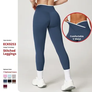 Dames Yoga Legging Met Hoge Taille Gekruiste Tailleband Kleurblok Sportbroek Nylon Spandex Nude Feel Fitness Legging