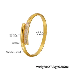 Detailed dimensions of stainless steel zircon bracelet with 6.0cm inner diameter