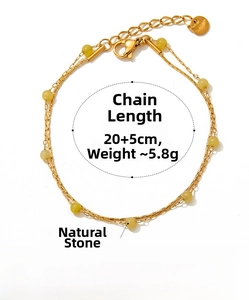 Detail of 20+5cm gold stainless steel anklet with yellow natural stone beads