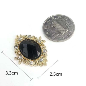 Oval black gemstone with gold base DIY jewelry accessory, size 3.3cm x 2.5cm with coin reference