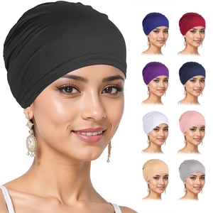 Women Solid Color Elastic Polyester Turban Cap Soft Chemo Hat Versatile Inner Hijab Headscarf For Daily Wear Breathable Headwear
