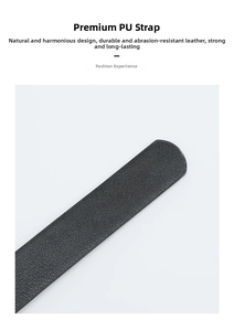 Detail shot of black PU leather belt tip with fine lychee texture and clean edges