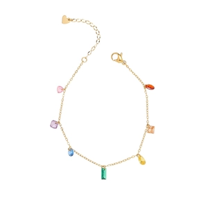 Rainbow cubic zirconia 18K gold-plated titanium steel bracelet with multi-color charms