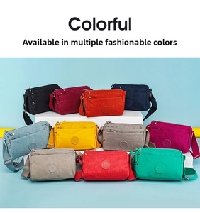 Array of colorful waterproof nylon crossbody bags in multiple vibrant color options