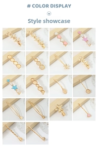 Detailed display of assorted gold-plated hair clips with colorful enamel floral patterns