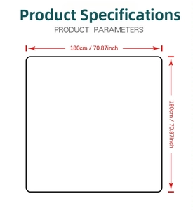 Detailed dimension chart for waterproof polyester shower curtain measuring 180x180cm