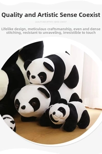 Three sizes of adorable plush panda toys showing soft texture and detailed crawling pose