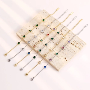 Chic stainless steel bracelets with colorful heart-shaped zircons in gold and silver