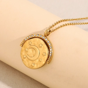 18K gold plated stainless steel necklace with star moon pendant and crystals