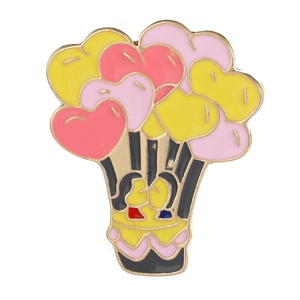 Broche mignonne en émail avec ballons en cœur et bordure dorée pour la Saint-Valentin